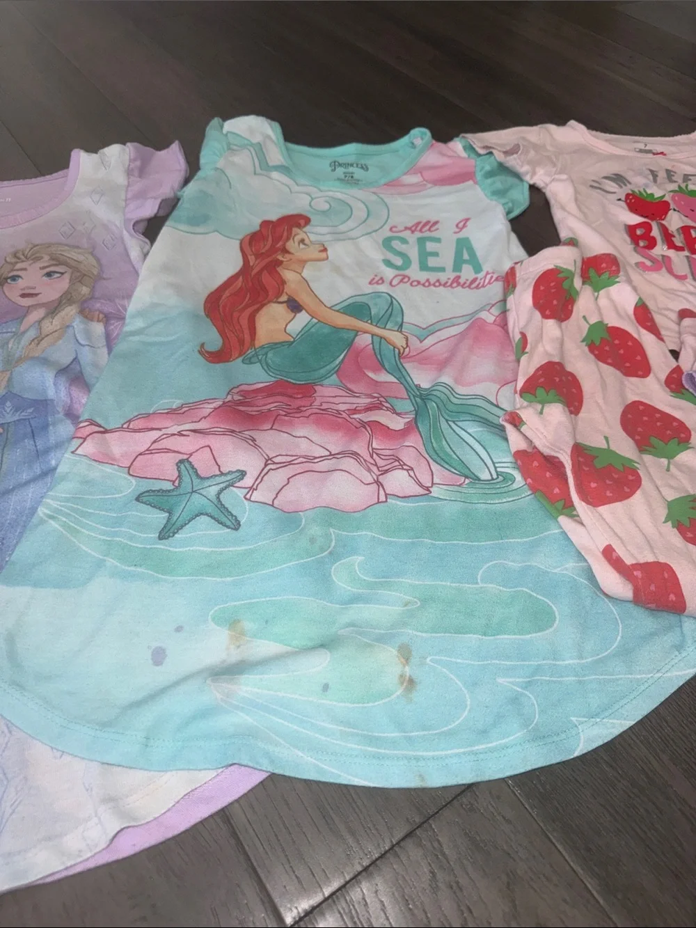 Bundle of girls Disney Princess, trolls pajama dresses and Carter’s pants, short